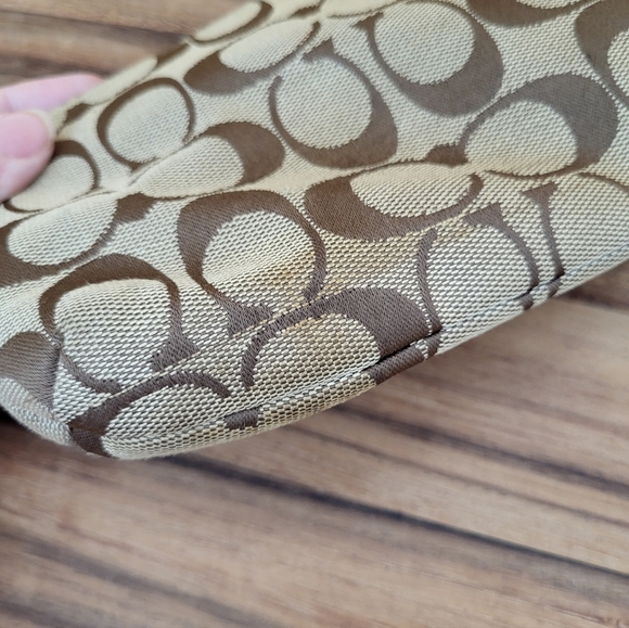 Coach Brown and Tan Signature Logo Wristlet with Front Pocket - Picture 3 of 6